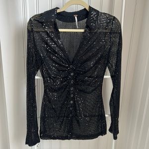 Free People size small sheer sequined top black